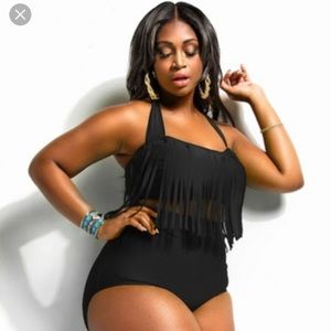 NWOT Black fringe swimsuit Sz xxl